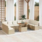 vidaXL Tuin Sofa Set met opslag 11 pcs Beige Poly riet, Verzenden, Nieuw, Rotan, Meer dan 8 zitplaatsen