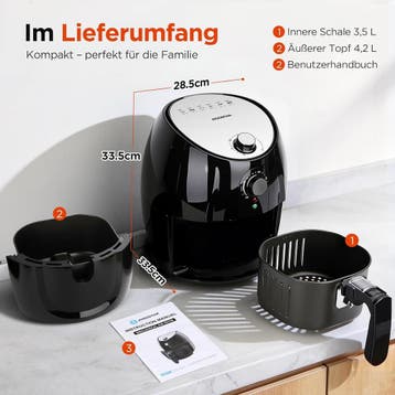 Heteluchtfriteuse, 3,5 liter, 1500 watt, friteuse met vet, p, Verzenden, Zo goed als nieuw