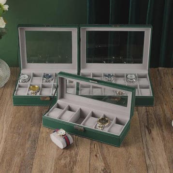 Luxe Horlogedoos met 10 Vakken, Spiegel en Slot - PU Leer, Verzenden, Nieuw