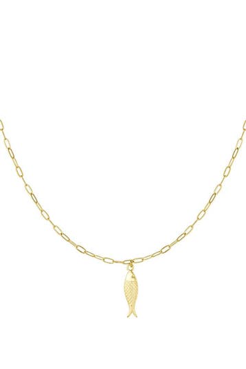 Goudlief Fish charm ketting (Hangerkettingen, Kettingen), Verzenden, Nieuw, Zilver, Overige materialen