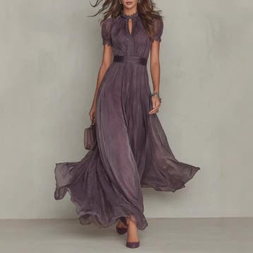 Elegante Lange Chiffon Jurk met Kant en Keyhole Hals - Dames, Verzenden, Nieuw