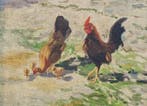 Spanish School (XX) - Luminist Style Rooster And Hens
