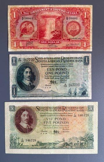 Brits-Guiana, Zuid-Afrika. - 3 Banknotes Dollar - Various
