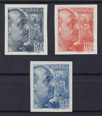 Spanje 1938 - SPANJE 833-35 U ** Franco 50, 60 + 70 C., Postzegels en Munten, Gestempeld