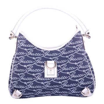 Gucci Abbey D-Ring Hobo Script Canvas Blauw, Verzenden, Zo goed als nieuw