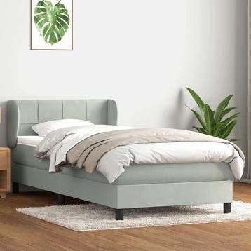 vidaXL Boxspring met matras fluweel lichtgrijs 90x220 cm, Eenpersoons, Verzenden, Nieuw, Stof
