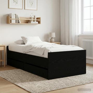 vidaXL Bedframe Zwart eiken Bewerkt hout, Verzenden, Nieuw, Zwart, Hout