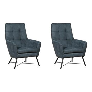 Set van 2 Leren fauteuils Proud - Kenia Denim (blauw), Nieuw, Ophalen of Verzenden, 75 tot 100 cm, Leer
