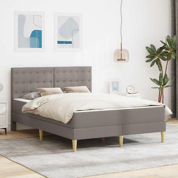 vidaXL Bedframe met matras Taupe 140 x 200 cm Stof, Huis en Inrichting, Verzenden, Nieuw, Tweepersoons, Stof
