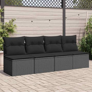 vidaXL Tuinbank met kussens 4-zits zwart poly rattan, Verzenden, Nieuw