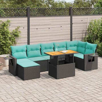 vidaXL 8-delige Loungeset met kussens poly rattan zwart, Verzenden, Nieuw, Loungeset