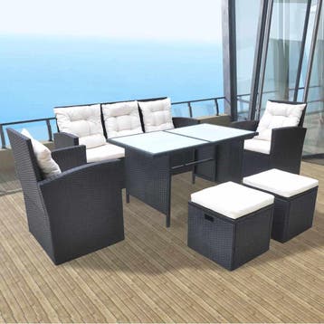 vidaXL 6-delige Tuinset met kussens poly rattan zwart, Tuin en Terras, Verzenden, Nieuw, 7 zitplaatsen, Tuinset