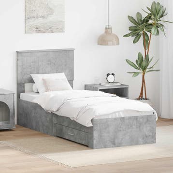 vidaXL Bedframe Beton Grijs en Zilver 70 x 190 cm Bewerkt, Verzenden, Nieuw, Grijs, Hout