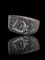 Oud-Romeins Rare Bronze Twin Animal Seal Ring (Zonder