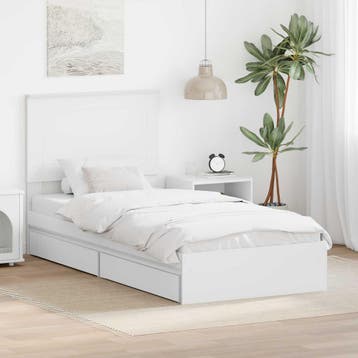 vidaXL Opslag bed met hoofdeinde met lade Wit 75 x 190 cm, Verzenden, Nieuw, Wit, Hout