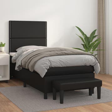 vidaXL Boxspring met matras kunstleer zwart 100x200 cm, Overige materialen, 100 cm, Eenpersoons, Verzenden
