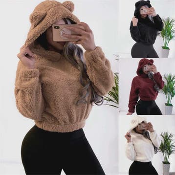 Schattige Fluffy Hoodie met Berenoren - Dames Winter Pullove, Kleding | Dames, Verzenden, Nieuw