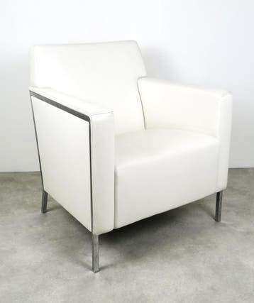 Moroso Steel Lounge Fauteuil  wit leer/chroom     2x, Huis en Inrichting, Fauteuils, Zo goed als nieuw, 75 tot 100 cm, Leer, 50 tot 75 cm