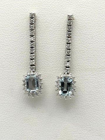Hangoorbellen - 18 karaat Witgoud - 1.90ct. tw. Aquamarijn -, Sieraden, Tassen en Uiterlijk