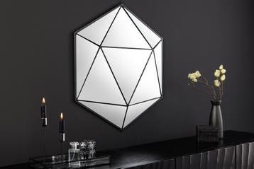 Design spiegel DIAMOND 65cm zwart metaal handgemaakt - 43824, Huis en Inrichting, Woonaccessoires | Spiegels, Ophalen of Verzenden