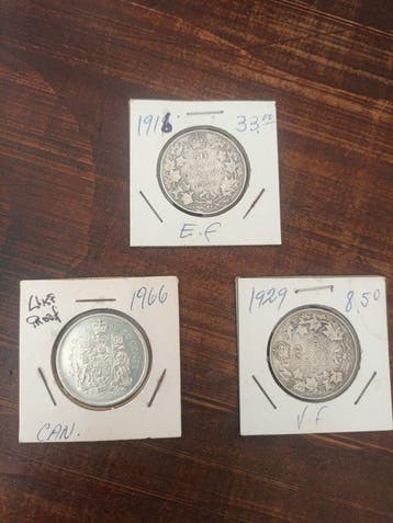 Canada. George V-Elizabeth II. 50 Cent 1916, 1929, 1966 (3, Postzegels en Munten, Munten | Europa | Niet-Euromunten