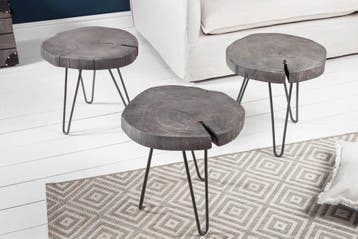 Ronde bijzettafel GOA 45cm grijs massief acaciahout, Huis en Inrichting, Tafels | Sidetables, Ophalen of Verzenden, Nieuw