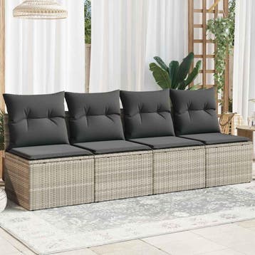 vidaXL Tuinbank 4-zits met kussens poly rattan lichtgrijs, Verzenden, Nieuw