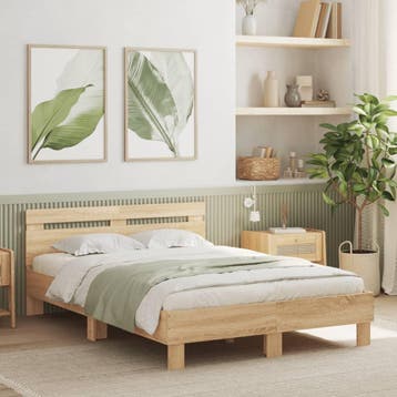 vidaXL Bedframe met hoofdeinde bewerkt hout sonoma eiken, Huis en Inrichting, Slaapkamer | Bedden, Bruin, Verzenden, Nieuw, Twijfelaar