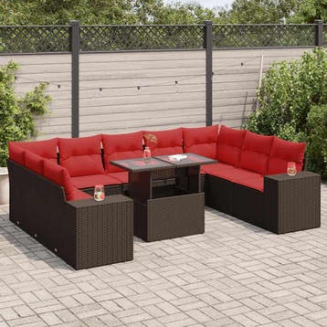 vidaXL 10-delige Loungeset met kussens poly rattan acacia, Verzenden, Nieuw, Loungeset
