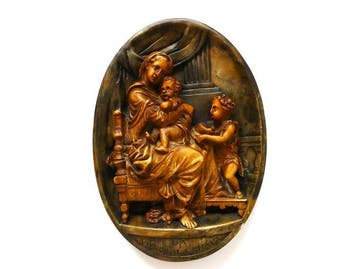 Plaquette - Reliëf plaquette van Madonna met de stoel - 30,5