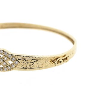 Gouden slavenarmband met zirconia, Gebruikt, Ophalen of Verzenden, Met edelsteen, Goud