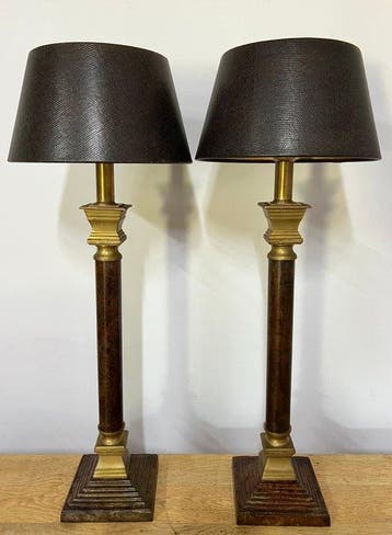 Tafellamp (2) - Klassieke XL tafellampen messing met hout -
