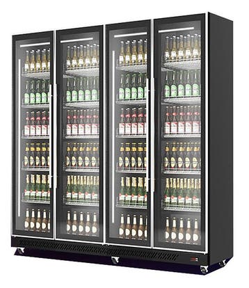 Koelkast 4 Glasdeuren Zwart, Verzenden, Nieuw in verpakking, Koelen en Vriezen