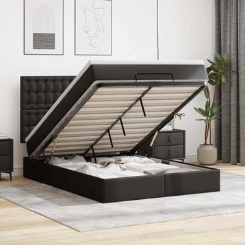 vidaXL Ottoman bed met matras en LEDs 140x190cm kunstleer, Overige materialen, Verzenden, Zwart, Nieuw