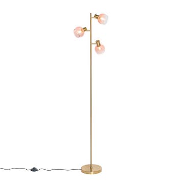 Smart vloerlamp goud met roze glas 3-lichts incl. 3 Wifi, Verzenden, Nieuw, Art Deco