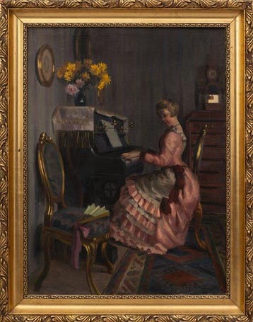 Emil Pap (1884–1949) - Young Lady Playing The Piano, Antiek en Kunst