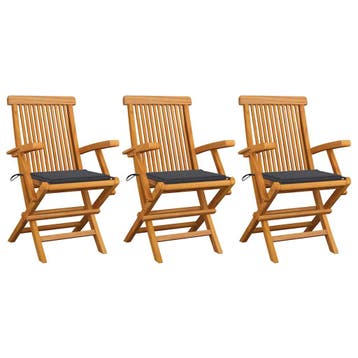vidaXL Klapstoelen met antracietkleurige kussens, 3 stuks,, Verzenden, Nieuw, Teakhout