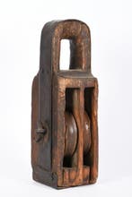 Prachtige houten hijsblok met katrollen, Frankrijk 18e/19e