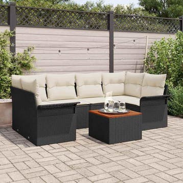 vidaXL Tuinbankenset 7 st Zwart poly rattan, Verzenden, Nieuw, Rotan, 7 zitplaatsen