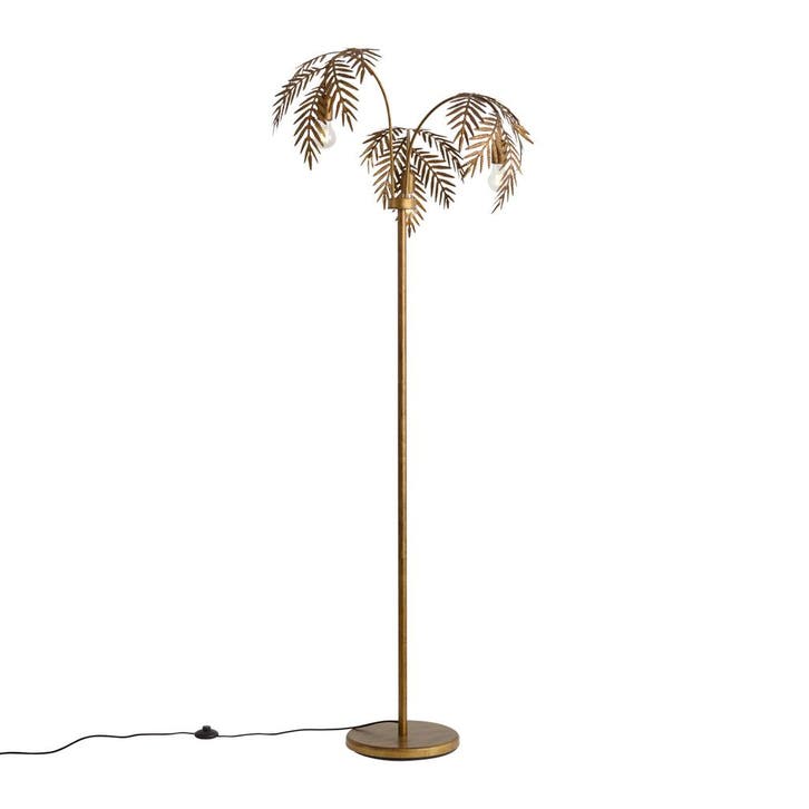 Vintage vloerlamp goud 193cm 3-lichts - Botanica, Huis en Inrichting, Lampen | Vloerlampen, Nieuw, Verzenden