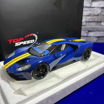Top Speed 1:18 - Model raceauto - Ford GT Sunoco Blue Yellow, Nieuw