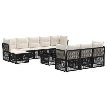 vidaXL Tuinbankenset 11 pcs Zwart poly rattan, Verzenden, Nieuw, Meer dan 8 zitplaatsen