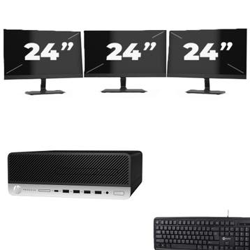 HP ProDesk 600 G5 SFF -   i3-9e  - 8GB  - 256GB  + 3x 24 inc, Computers en Software, Desktop Pc's, Verzenden, Refurbished, 9e Generatie