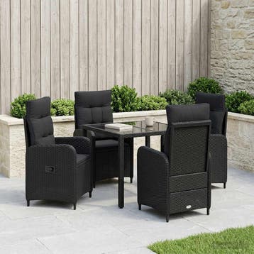vidaXL Buiten eettafelset 5 st Zwart poly rattan, Verzenden, Nieuw