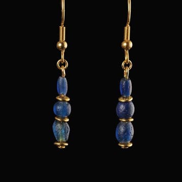 Oud-Romeins Earrings, met Romeinse blauwe glazen kralen