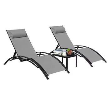 3-Delige Aluminium Loungeset met Verstelbare Stoelen, Verzenden, Nieuw
