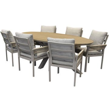 Saigon Salvador dining tuinset ovaal 220x115xH75 cm 7 delig, Ophalen of Verzenden, Nieuw, Aluminium