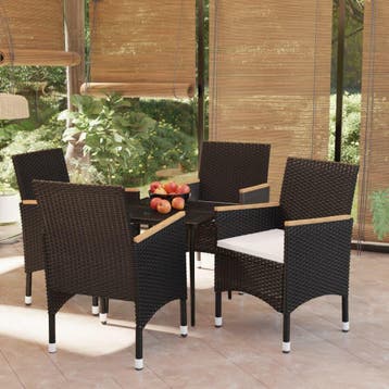 vidaXL 5-delige Tuinset met kussens zwart, Verzenden, Nieuw, 4 zitplaatsen, Tuinset