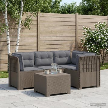 vidaXL 4-Persoons Tuinbank met Kussens Rieten Look PP, Verzenden, Nieuw
