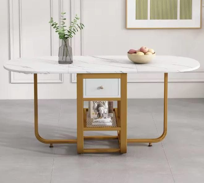Opvouwbare Eettafel met Lade en Gouden Poten – Wit, Huis en Inrichting, Tafels | Eettafels, Nieuw, Verzenden
